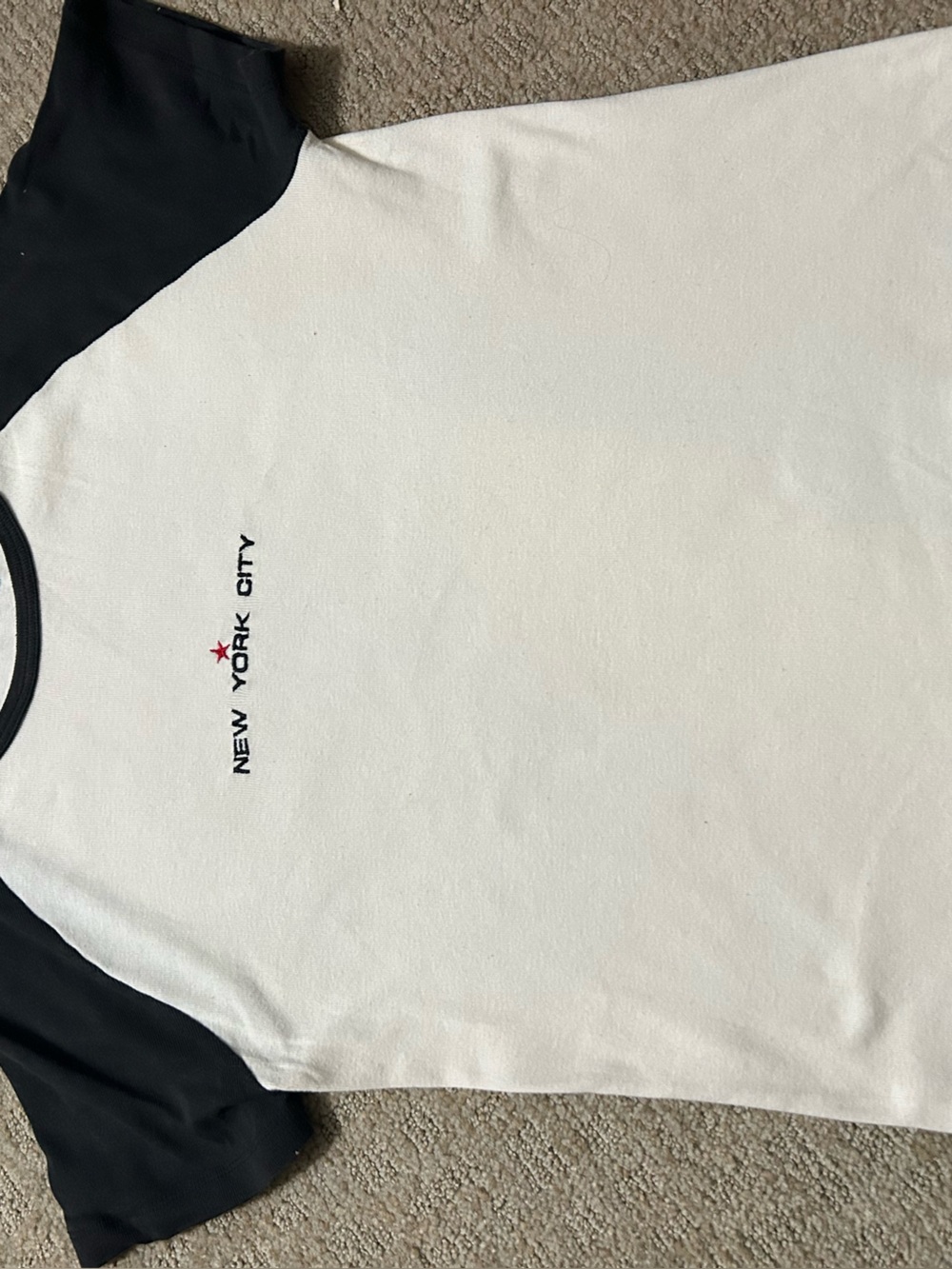Brandy Melville White and Black Raglan 'New York City' Tee